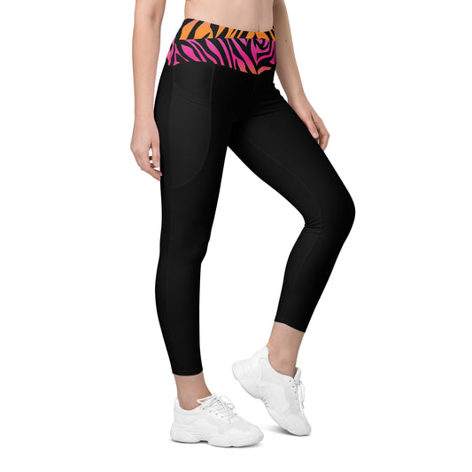 Pink and Orange Tiger Print Waist Leggings with pockets